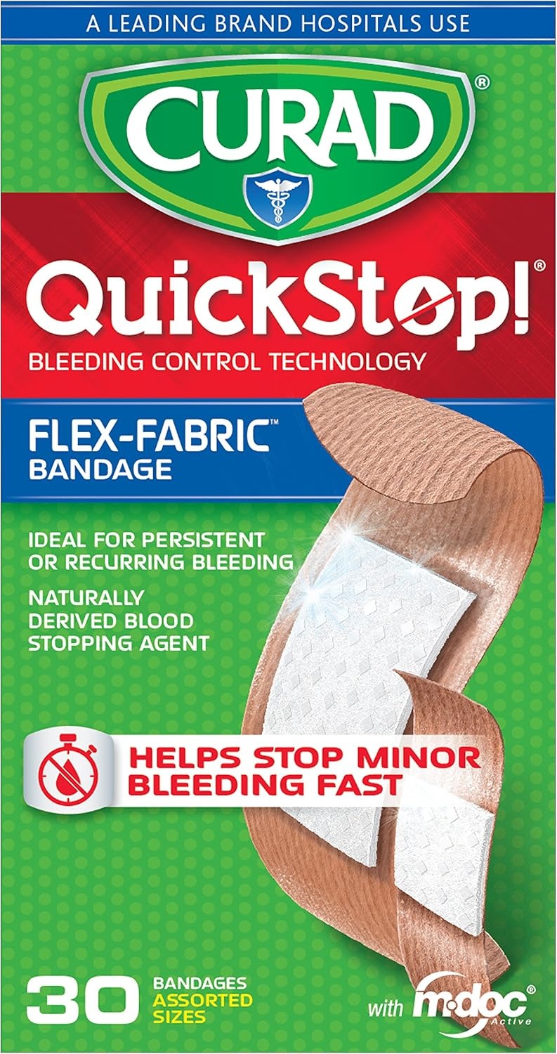 image:imageCURAD QuickStop Bleeding Control Flexible Fabric Bandages Assorted Sizes 30 Count30 Count Pack of 1