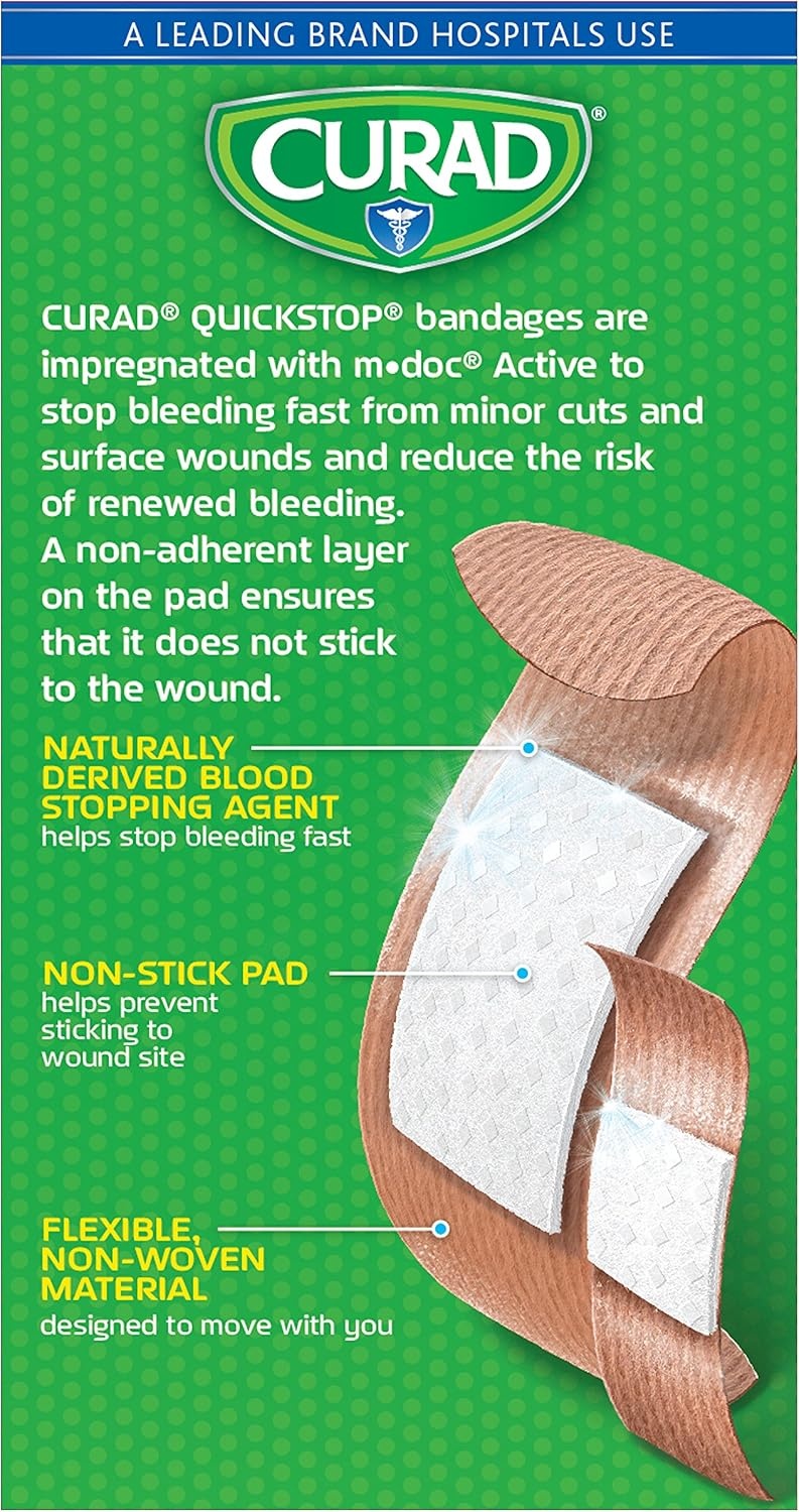 image:imageCURAD QuickStop Bleeding Control Flexible Fabric Bandages Assorted Sizes 30 Count30 Count Pack of 1