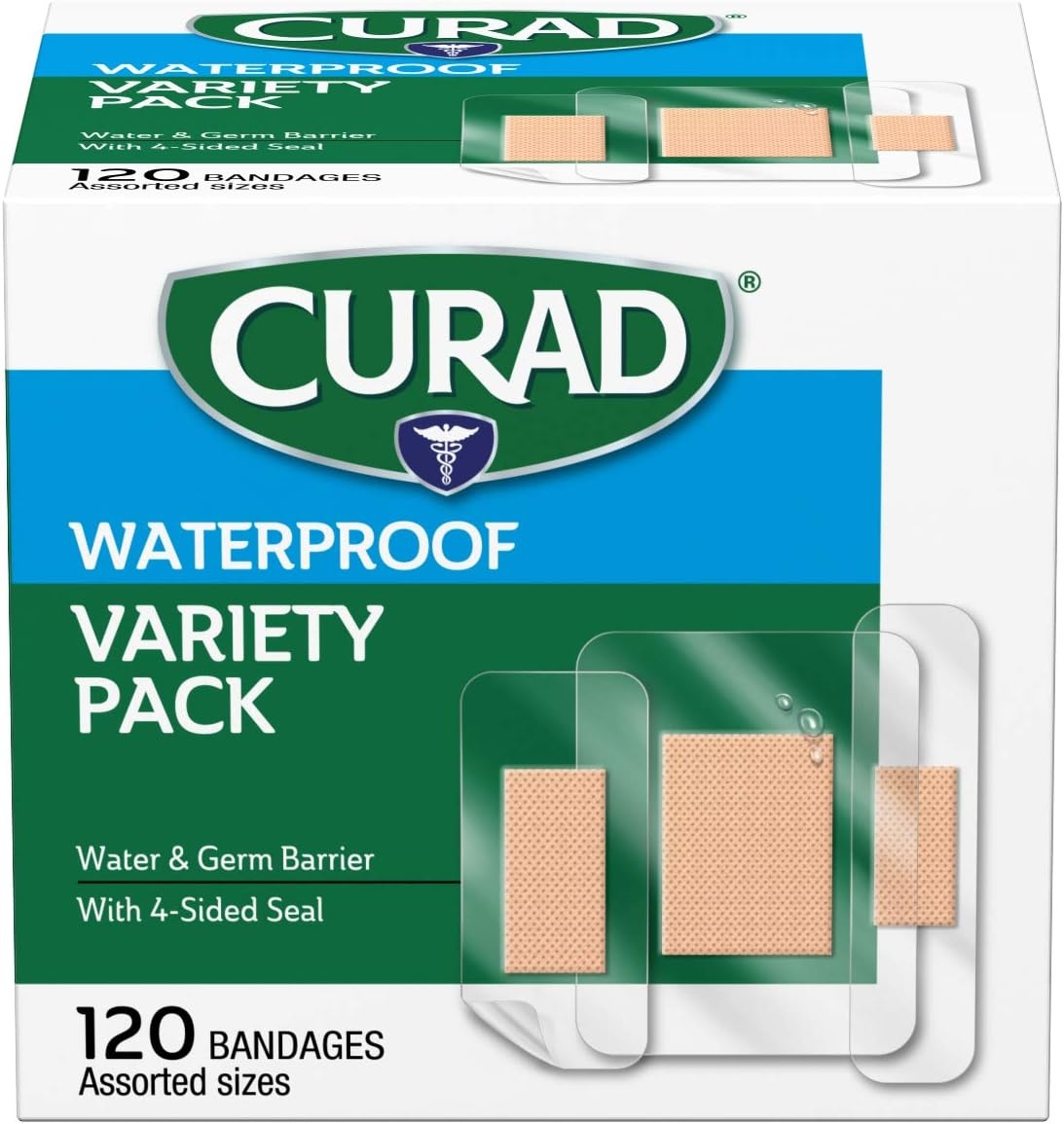 image:imageCurad Waterproof Bandage Variety Pack 3 Styles Included Assorted Size 120 Bandages