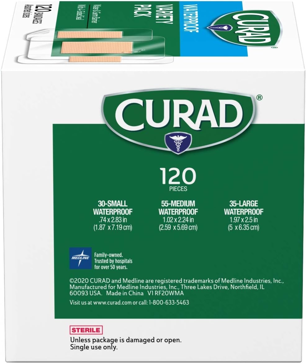image:imageCurad Waterproof Bandage Variety Pack 3 Styles Included Assorted Size 120 Bandages