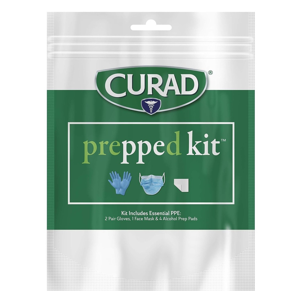 image:imageCURAD Prepped Kit Essential PPE Easy to Carry for Purse Bag and Travel Includes 2 Pairs of Gloves 1 Face Mask 4 Alcohol Prep Pads 1 Pack