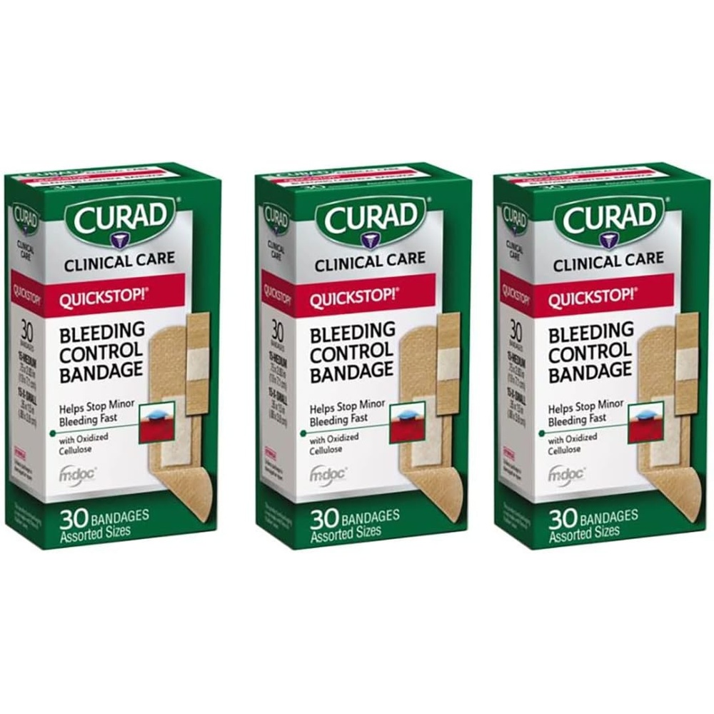 image:imageCURAD QuickStop Bleeding Control Flexible Fabric Bandages Assorted Sizes 30 Count30 Count Pack of 3