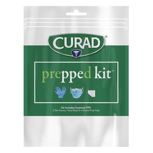 CURAD Prepped Kit, Essential PPE, Easy to Carry for Purse, Bag, and Travel, Includes 2 Pairs of Gloves, 1 Face Mask, 4 Alcohol Prep Pads, 1 Pack