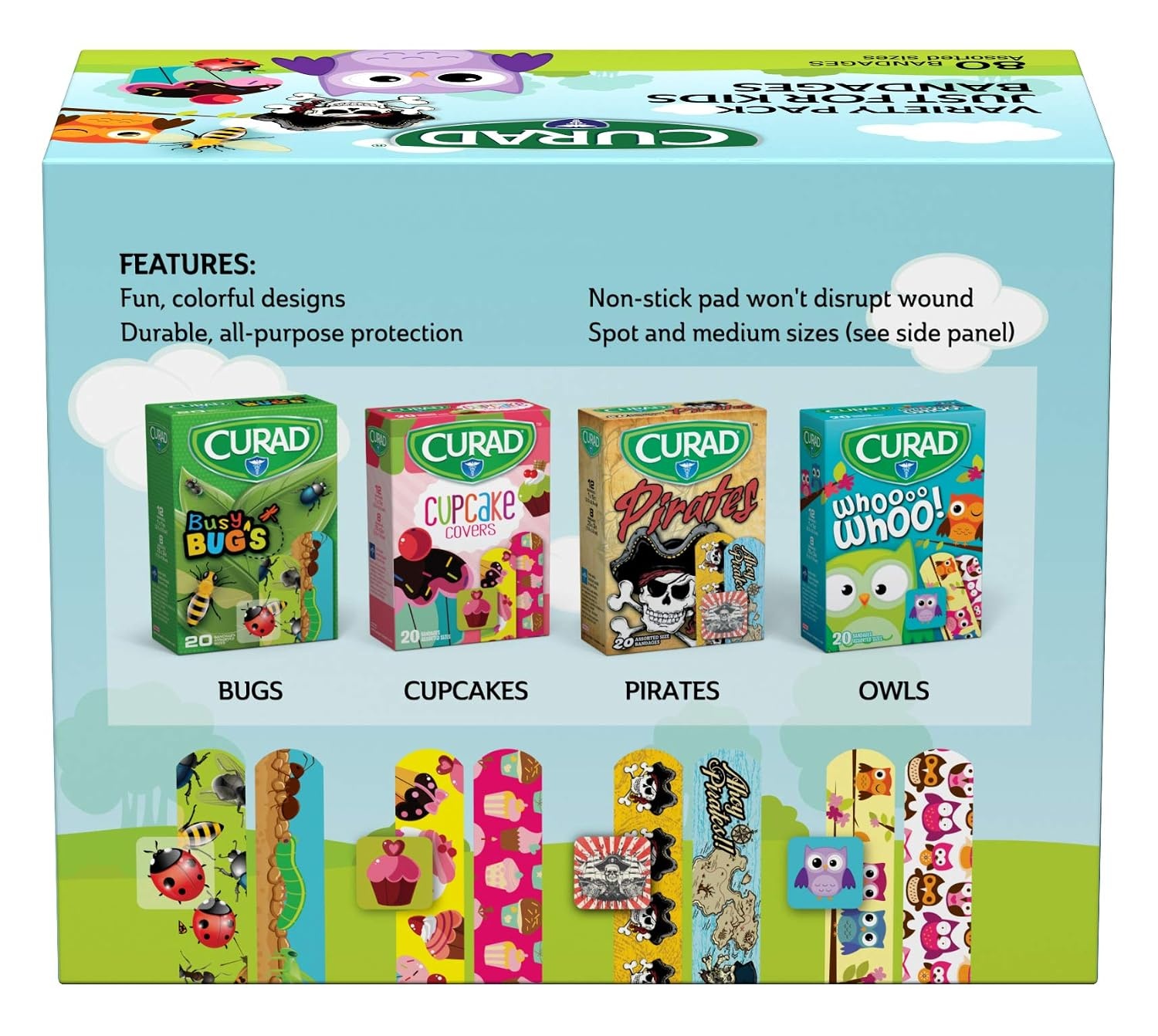 image:imageCURAD Just for Kids Plastic Bandages Assorted Sizes Box of 80Kids