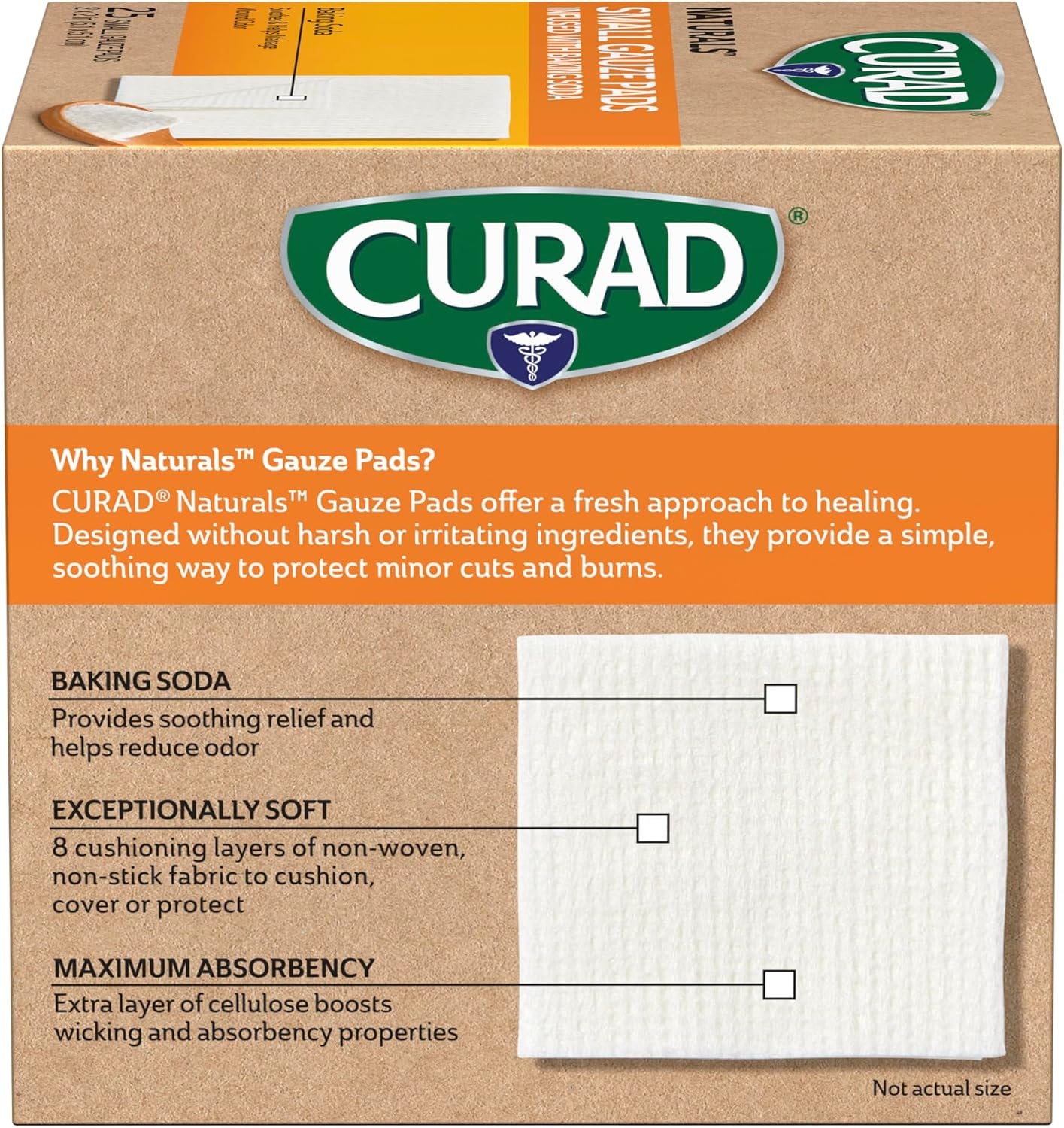 image:imageCURAD Naturals Small Gauze Pads with Baking Soda 2 in x 2 in 25 Count2x2 1 x 25 Count