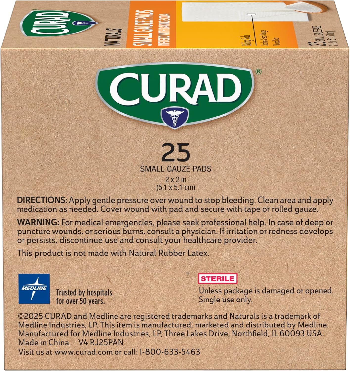 image:imageCURAD Naturals Small Gauze Pads with Baking Soda 2 in x 2 in 25 Count2x2 1 x 25 Count