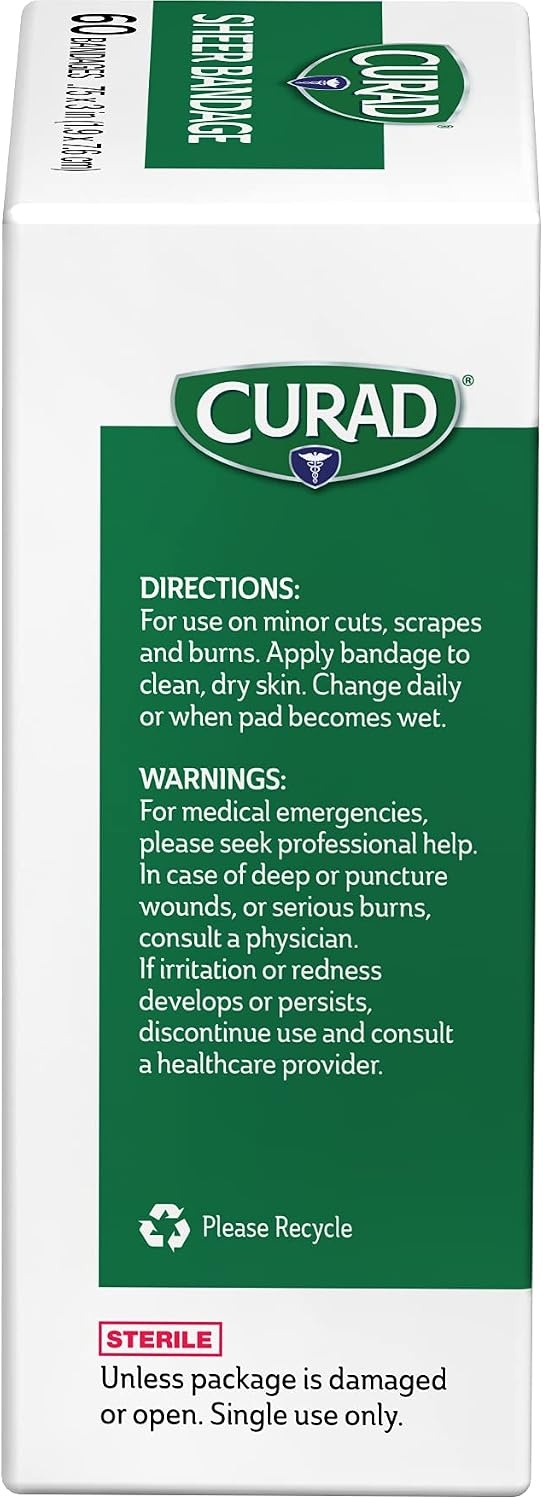 image:imageCURAD Sheer Adhesive Bandages 34 x 3 Inch for First Aid amp Wound Care Durable Breathable amp Flexible Box of 60 Pack of 260 Count Pack of 2