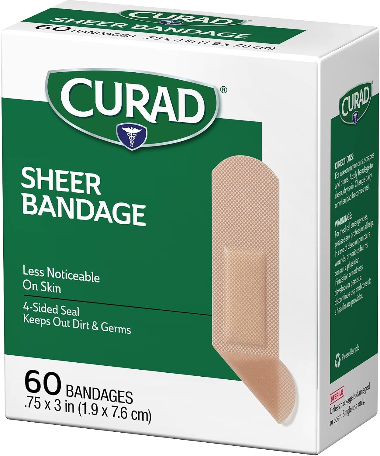 image:imageCURAD Sheer Adhesive Bandages 34 x 3 Inch for First Aid amp Wound Care Durable Breathable amp Flexible Box of 60 Pack of 260 Count Pack of 2