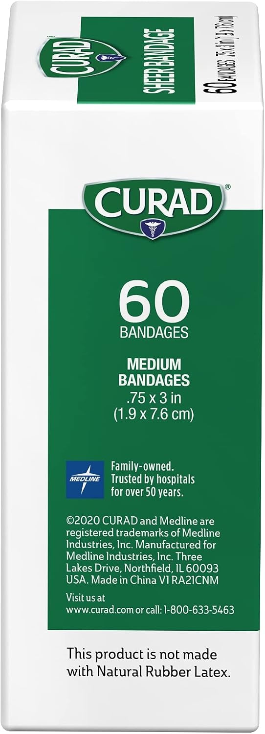 image:imageCURAD Sheer Adhesive Bandages 34 x 3 Inch for First Aid amp Wound Care Durable Breathable amp Flexible Box of 60 Pack of 260 Count Pack of 2