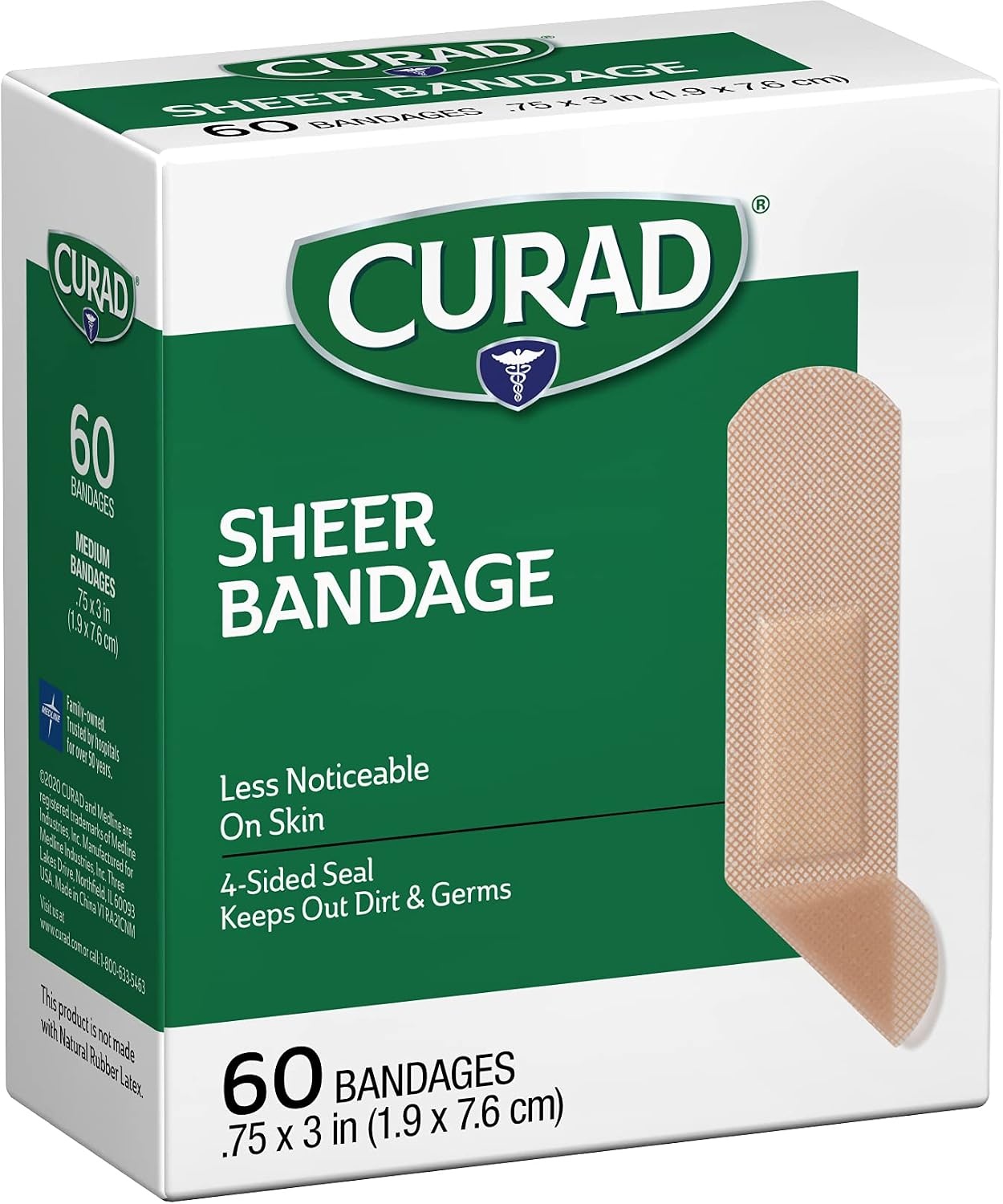 image:imageCURAD Sheer Adhesive Bandages 34 x 3 Inch for First Aid amp Wound Care Durable Breathable amp Flexible Box of 60 Pack of 260 Count Pack of 2