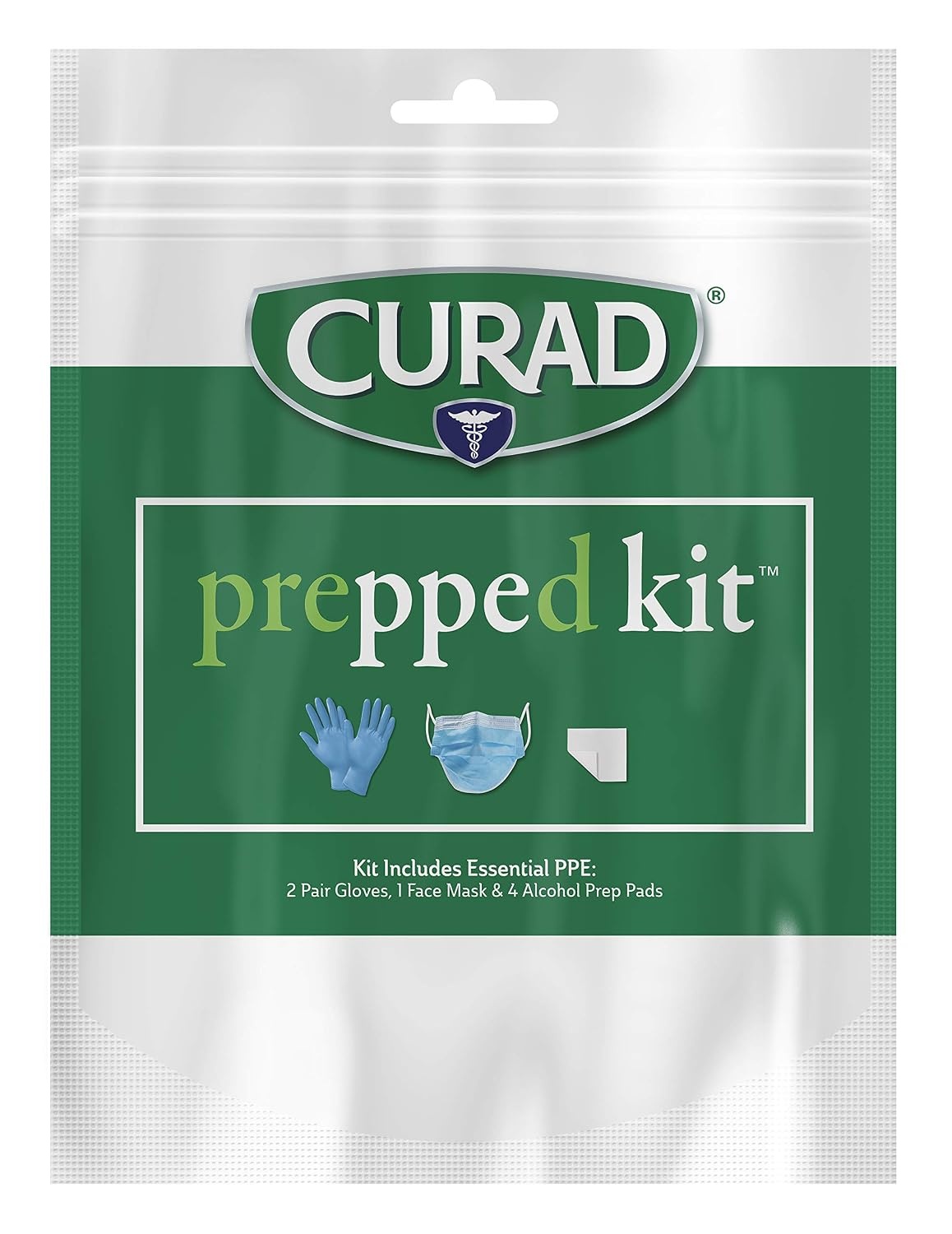 image:imageCurad Prepped Kit Essential PPE Pack Includes 2 Pairs of Gloves 1 Face Mask 4 Alcohol Prep Pads Pack of 12