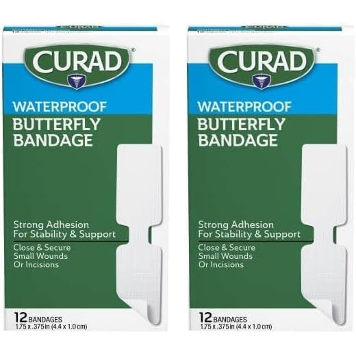 image:imageCURAD Butterfly Closure Waterproof Adhesive Bandages 175 in x 038 in12 Count Pack of 2