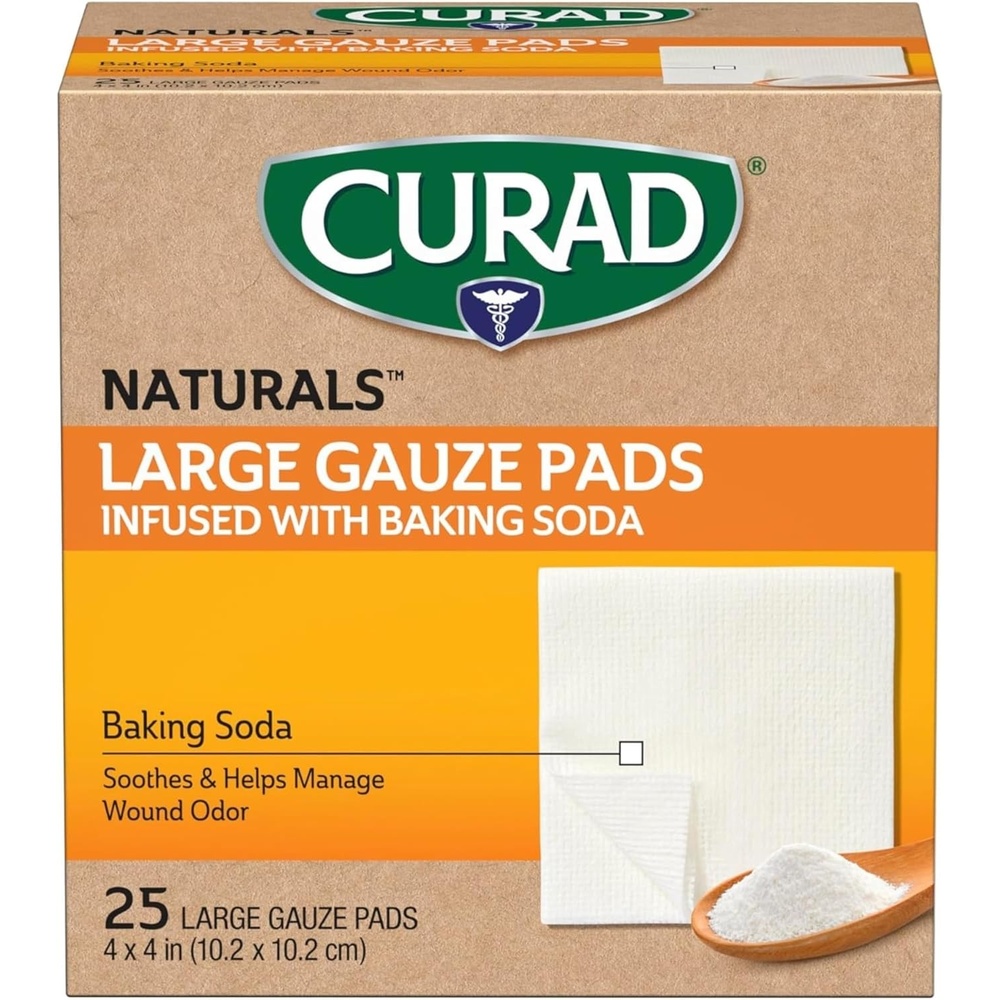 image:imageCURAD Naturals Small Gauze Pads with Baking Soda 2 in x 2 in 25 Count25 Count Pack of 1