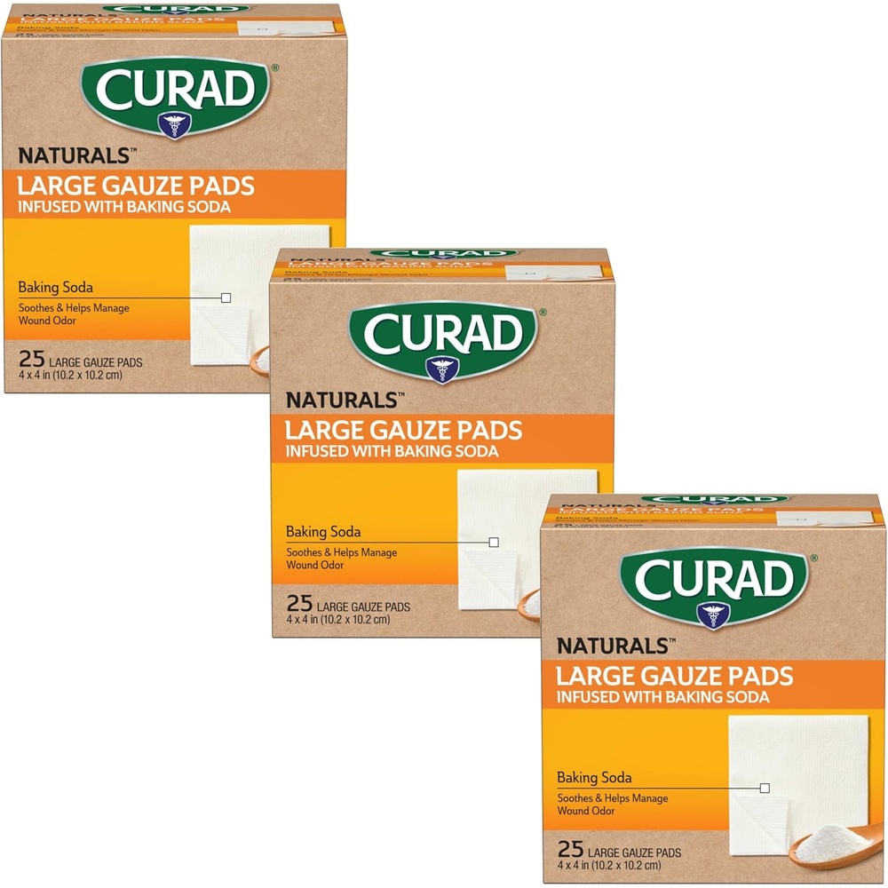 image:imageCURAD Naturals Small Gauze Pads with Baking Soda 2 in x 2 in 25 Count25 Count Pack of 3