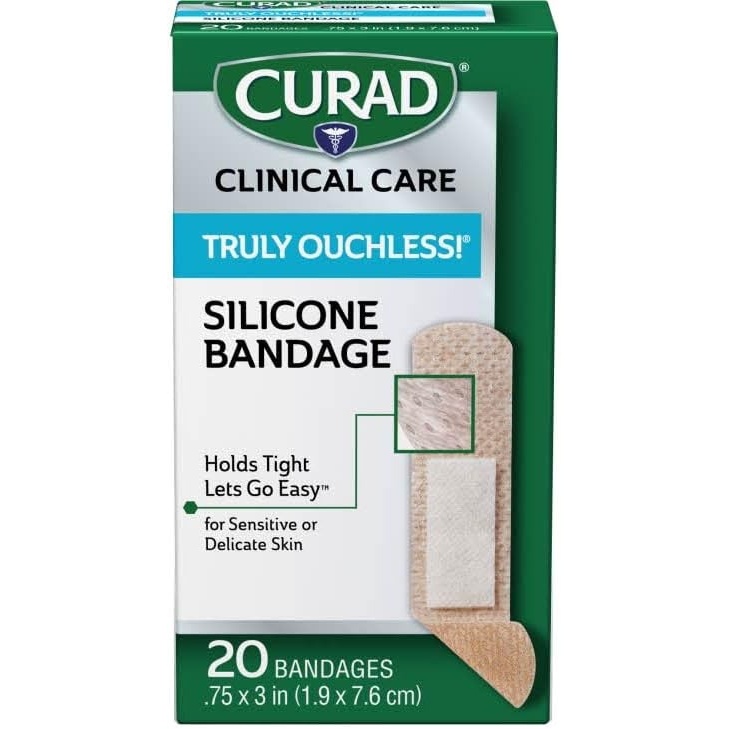 image:imageCURAD Truly Ouchless Silicone Bandages 75 x 3 for Sensitive or Delicate Skin Flexible Fabric Protects Scrapes Cuts amp Burns Pack of 48020 Count Pack of 3
