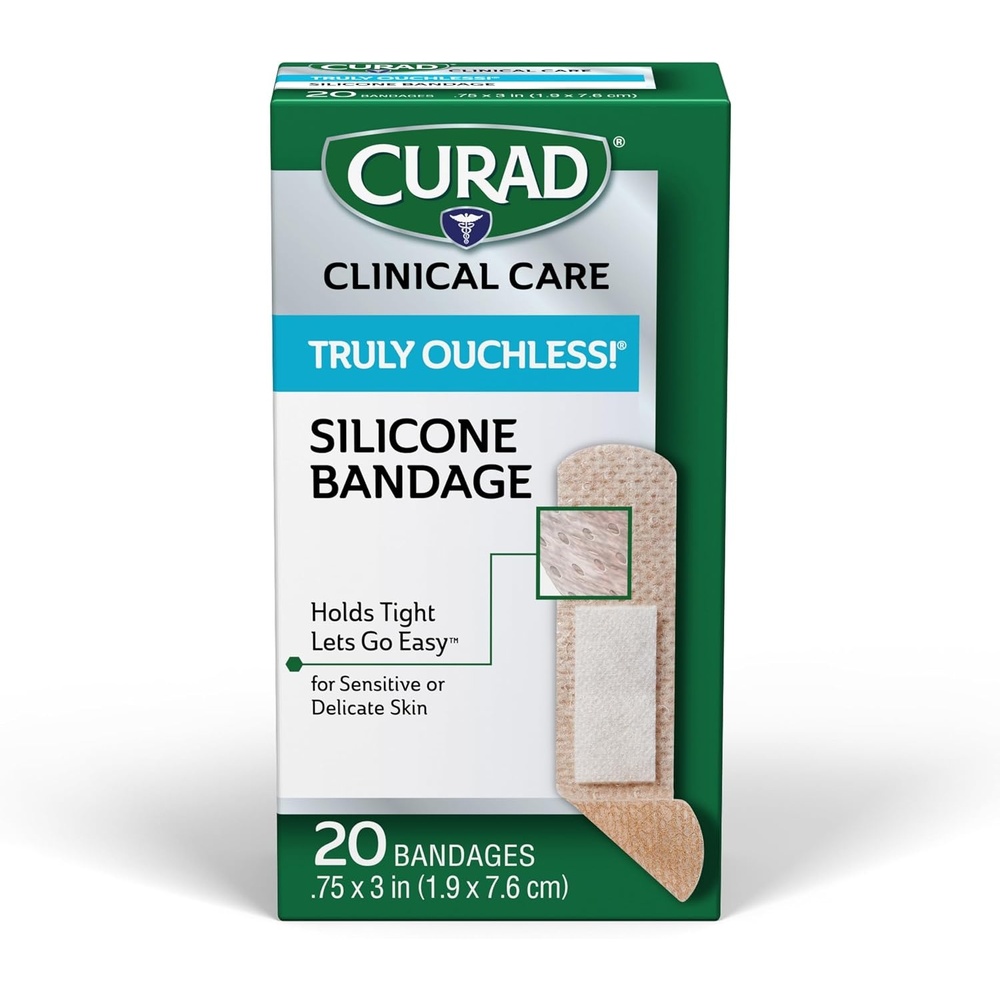 image:imageCURAD Truly Ouchless Silicone Bandages 75 x 3 for Sensitive or Delicate Skin Flexible Fabric Protects Scrapes Cuts amp Burns Pack of 480480 Countpack of 1