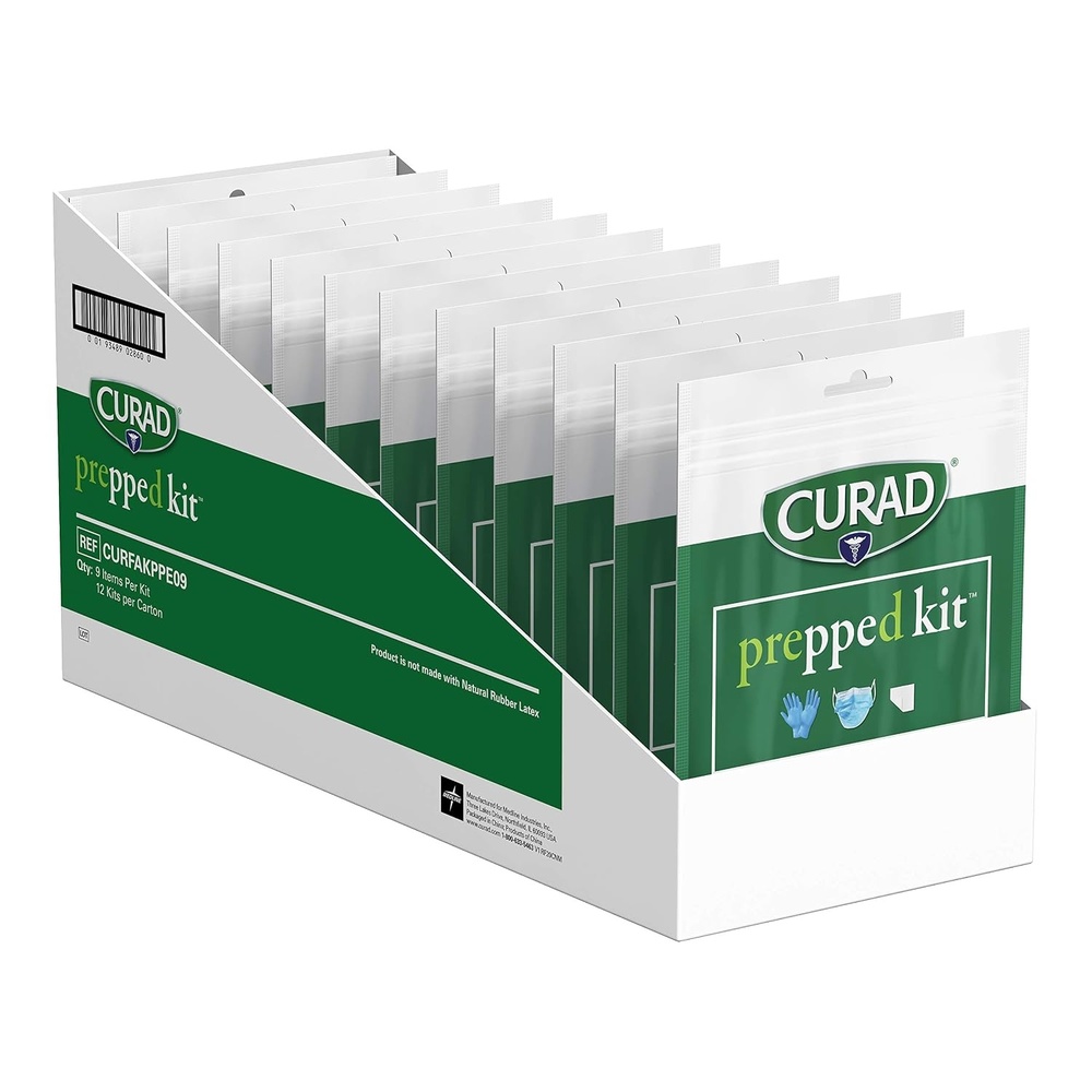 image:imageCurad Prepped Kit Essential PPE Pack Includes 2 Pairs of Gloves 1 Face Mask 4 Alcohol Prep Pads Pack of 12
