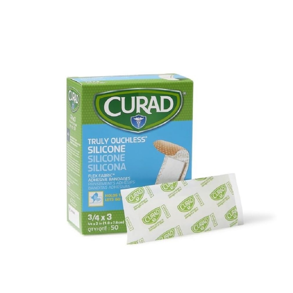 image:imageCurad Truly Ouchless Silicone Adhesive Bandages Fabric Bandages For Delicate Sensitive Skin 34X3 50 Count50 Count Pack of 1