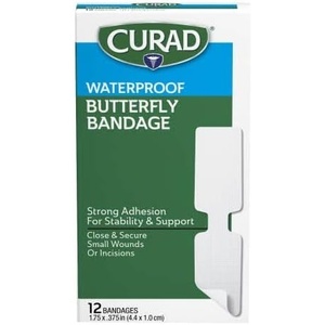 CURAD Butterfly Closure Waterproof Adhesive Bandages, 1.75 in x 0.38 in(12 Count (Pack of 1))