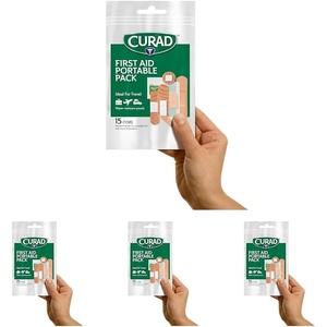 CURAD First Aid Portable Pack |15 – Count On-the-Go Essentials |12 Packs(15 Count (Pack of 48))