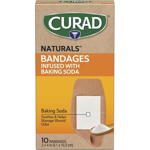 CURAD Naturals Bandages with Baking Soda, Tan, 2 in x 4 in, Box of 10(2″ x 4″)