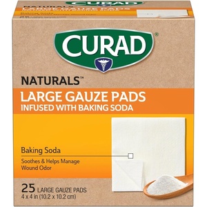 CURAD® Naturals™ Small Gauze Pads with Baking Soda, 2 in x 2 in, 25 Count(25 Count (Pack of 1))