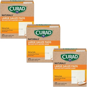 CURAD® Naturals™ Small Gauze Pads with Baking Soda, 2 in x 2 in, 25 Count(25 Count (Pack of 3))