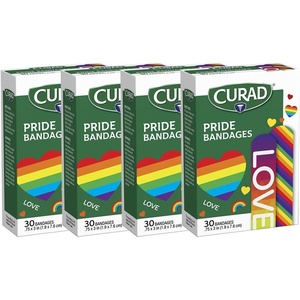 CURAD Pride Bandages, Plastic, 0.75 in x 3 in, 30 Count(30 Count (Pack of 4))