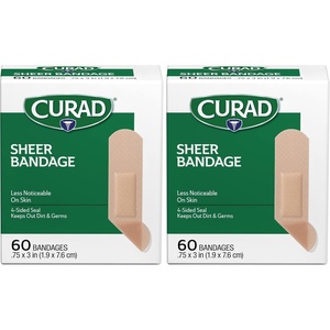 CURAD Sheer Adhesive Bandages, 3/4 x 3 Inch, for First Aid & Wound Care, Durable, Breathable & Flexible, Box of 60 (Pack of 2)(60 Count (Pack of 2))
