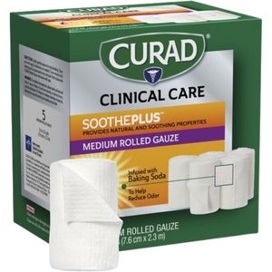 Curad SoothePlus Rolled Gauze with Arm & Hammer Baking Soda, 3″ x 2.5 yds, 5 count (Pack of 1)(5 Count (Pack of 1))