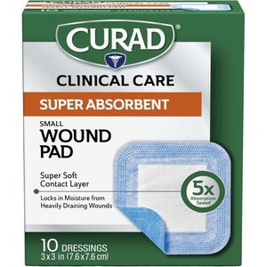 Curad Super Absorbent Wound Pad, Small, 3″ x 3″, 10 Count(10 Count)